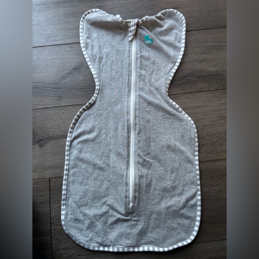 Love to Dream Gray Stretch Cotton Swaddle Up Sleep Sack with Teal Logo
